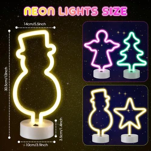 Miniatura 2 de Baquler 4 letreros de neón de Navidad con luz LED de neón con base de soporte, muñeco de nieve iluminado, luces nocturnas con batería o USB