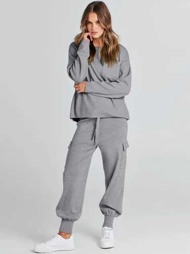 Miniatura 8 de Caracilia Conjunto de dos piezas para mujer, suéter de punto de manga larga y pantalones deportivos tipo cargo