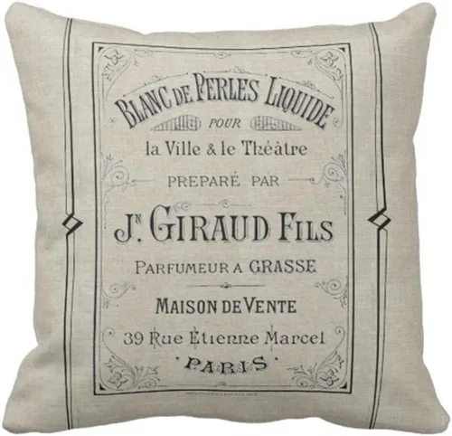 Emvency Funda de almohada decorativa vintage con anuncio de perfume francés, París, Francia, elegante, decorativa, decoración del hogar, funda de
