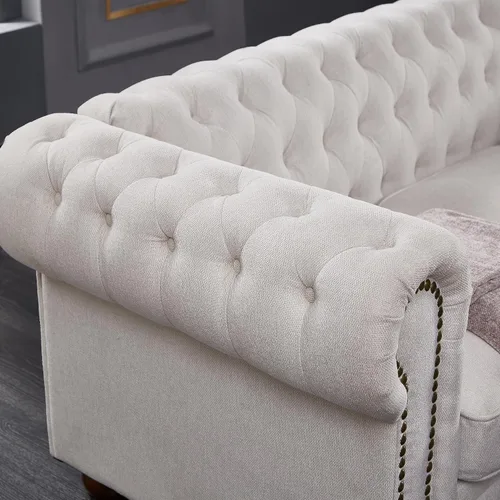 Miniatura 7 de Sofá Chesterfield de 89 pulgadas, sofá clásico de mediados de siglo con respaldo bajo, brazos enrollados y adornos de cabeza de clavo, sofá de 3