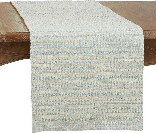 SARO LIFESTYLE Kema Collection Camino de mesa de línea tejida, 16 x 72 pulgadas, aguamarina