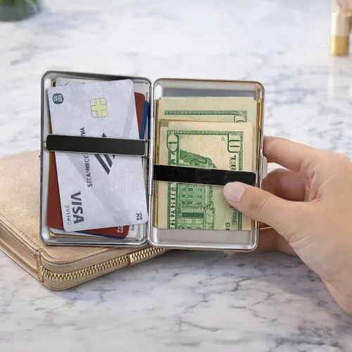 Miniatura 7 de Estuche para cigarrillos de metal versátil vintage 2026 con fácil cierre, tarjeta versátil de estilo vintage y estuche para efectivo, elegante