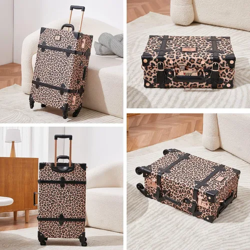 Miniatura 2 de Unitravel Juego de equipaje vintage de 3 piezas para mujer con cerradura TSA, Leopardo