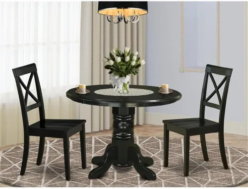 Miniatura 2 de East West Furniture SHBO3-BLK-W Juego de muebles de habitación de 3 piezas contiene una mesa de cocina redonda con pedestal y 2 sillas de comedor