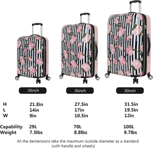 Miniatura 7 de Betsey Johnson Maleta rígida de equipaje de 3 piezas con ruedas giratorias (20 pulgadas, 26 pulgadas, 30 pulgadas) (talla única, puntal flamenco)..