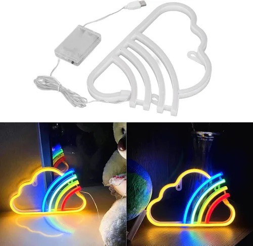 Miniatura 3 de Letrero de neón LED, luz de neón de alto brillo, funciona con pilas, alimentado por USB, letrero de neón LED decorativo para dormitorio