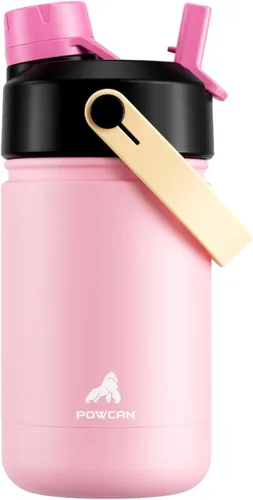 Miniatura 87 de POWCAN - Botella de agua con aislamiento de 18 onzas, con tapa de boquilla y pajilla 2 en 1, fría 24 horas, a prueba de fugas, apta para portavasos