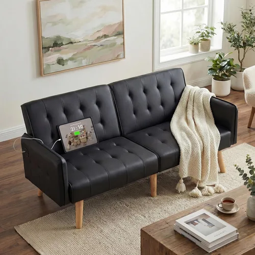 Miniatura 11 de TYBOATLE Sofá Cama Futón Plegable Convertible Moderno de Terciopelo de 65" de Ancho con 2 Puertos de Carga USB y Brazos, Sofá de Dos Plazas