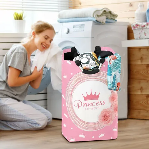 Miniatura 5 de Cesta de lavandería con corona de princesa, cesta de tela plegable, cesta de lavado, bolsa de ropa plegable para el día de la madre