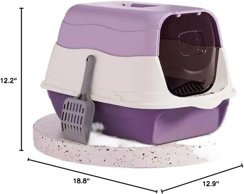 Miniatura 2 de Caja de arena grande cubierta con tapa, bandeja de inodoro para gatos totalmente cerrada y cuchara Púrpura