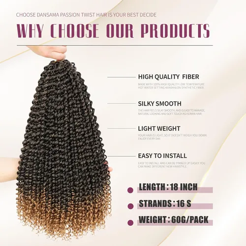 Miniatura 3 de Dansama cabello ondulado tipo Passion Twist, cabello trenzado para trenzas estilo mariposa, extensiones bohemias de cabello cosido a ganchillo