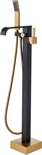 BAGNOLUX Grifo de Bañera de Latón Macizo de Montaje en Piso Grifo de Bañera Independiente Llenador de Bañera Independiente Negro Dorado Alto Caudal