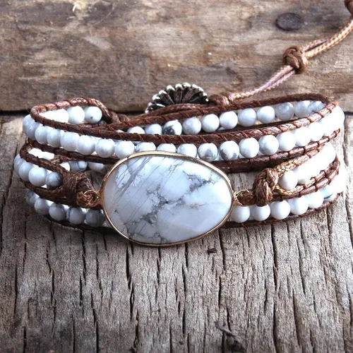 Miniatura 4 de Pulseras hechas a mano para mujer, con 3 hebras de piedras naturales y cuentas (Color marrón)