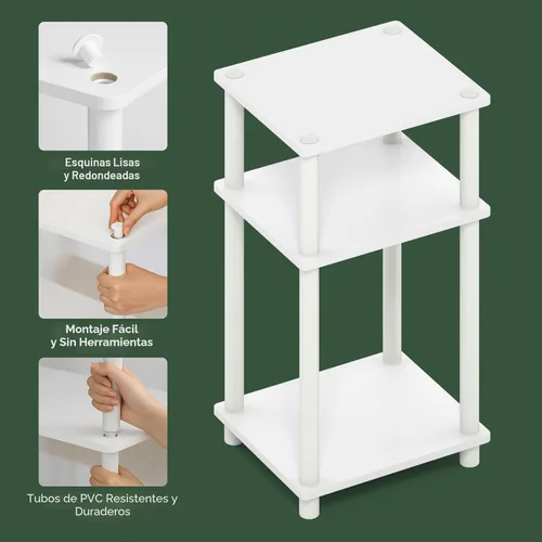 Miniatura 4 de Furinno Just Turn-N-Tube - Mesita de noche de almacenamiento abierto, 1 paquete, 3 niveles, blanco/blanco