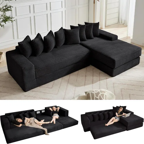 Miniatura 14 de Sofá modular moderno de 111 pulgadas, sofá de pana en forma de L con diván izquierdo, salón extra ancho, 8 almohadas, juego de sofá esquinero
