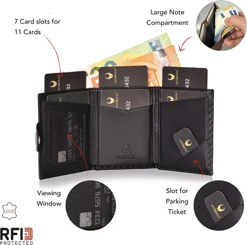 Miniatura 5 de DONBOLSO Wallet NextGen I - Cartera delgada moderna sin bolsillo para monedas, hasta 11 tarjetas, Cuero de fibra de carbono, Moderno