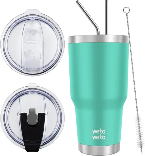 Miniatura 22 de WETOWETO - Vaso de 30oz, taza de viaje con aislamiento al vacío de acero inoxidable, taza de café y agua con recubrimiento en polvo de doble pared