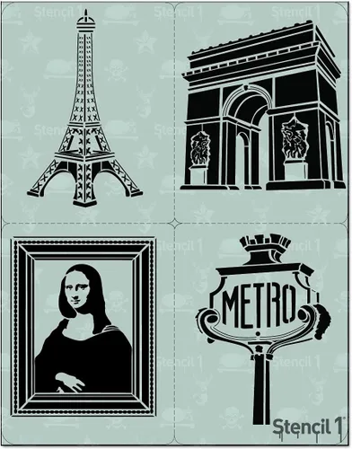Stencil1 Paris - Juego de 4 plantillas reutilizables de calidad atractiva y duradera para pintar, crea manualidades y decoración, decoración en