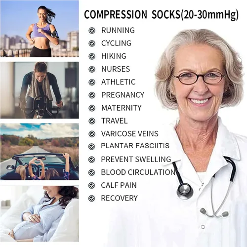 Miniatura 6 de Junely Calcetines de compresión para mujer, 20-30 mmhg, calcetines altos hasta la rodilla para apoyo a la circulación, enfermera, embarazo