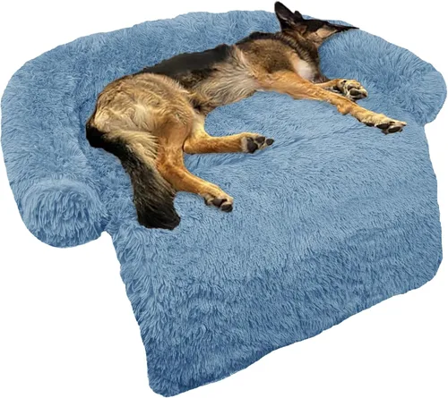 Miniatura 30 de Cama calmante para perro, tapete de felpa esponjoso para perros con protector de muebles con funda extraíble lavable para perros y gatos grandes