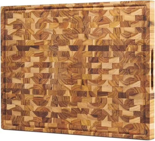 Tablas de cortar de madera de teca para cocina, tablas de cortar de grano mediano de 17 x 13 x 1.5 pulgadas, tabla de cortar de bloque de carnicero