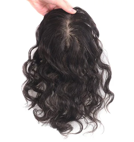 Miniatura 2 de 100% cabello humano real, 2.8 x 3.9 pulgadas, base de seda, con clip, ondulado, rizado, postizo para mujer (7.9 pulgadas, negro)