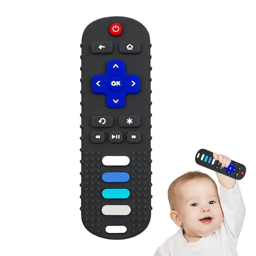 YAPROMO Juguetes de Dentición de Silicona para Bebés, Juguete Control Remoto para Bebés de 3-18 Meses, Juguete de Dentición Control Remoto para Negro