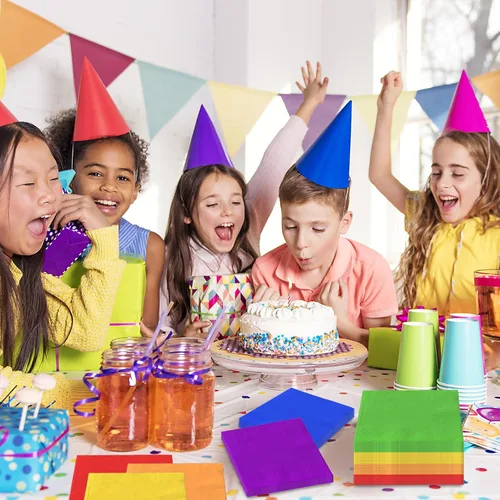 Miniatura 7 de Whaline Servilletas de papel de cóctel multicolor arcoíris de 2 capas para decoración de fiestas, 120