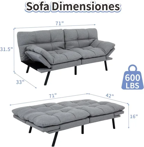 Miniatura 2 de MUUEGM Sofá cama futón de espuma viscoelástica, moderno sofá de oficina, cama convertible para espacios pequeños, apartamento, oficina, con respaldo