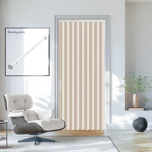 Miniatura 9 de AJAZZ Conjunto: Barras para cortinas sin perforación (28-39" de ancho) y cortina acordeón para puerta, beige 43" de ancho × 78" de largo, puertas