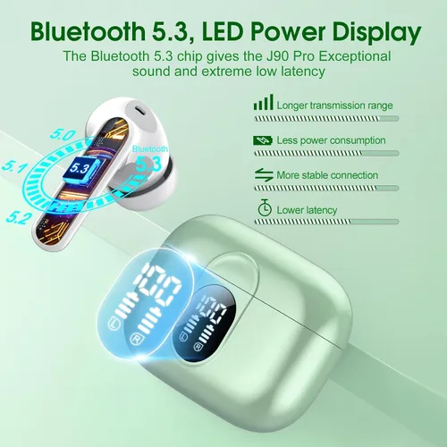 Miniatura 5 de Auriculares inalámbricos, auriculares Bluetooth 2025 5.3 HiFi estéreo, auriculares intraurales de 40 horas de reproducción, auriculares Bluetooth