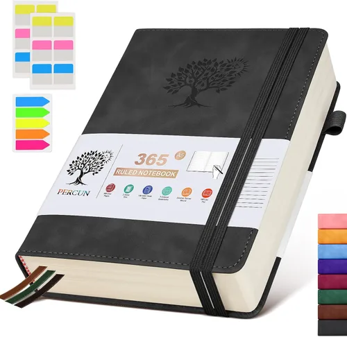 Miniatura 28 de PERCUN Cuaderno de diario rayado B5 – Diarios grandes de cuero de 365 páginas para escritura de mujeres y hombres, cuaderno de tapa dura con páginas