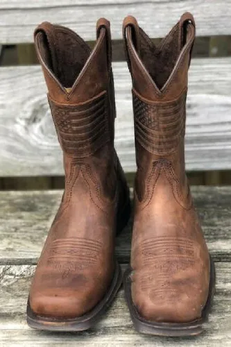 Miniatura 3 de Botas vaqueras deportivas para hombre, botas vaqueras retro con punta cuadrada, botas de trabajo rural, botas de caza para hombre, botas vaqueras