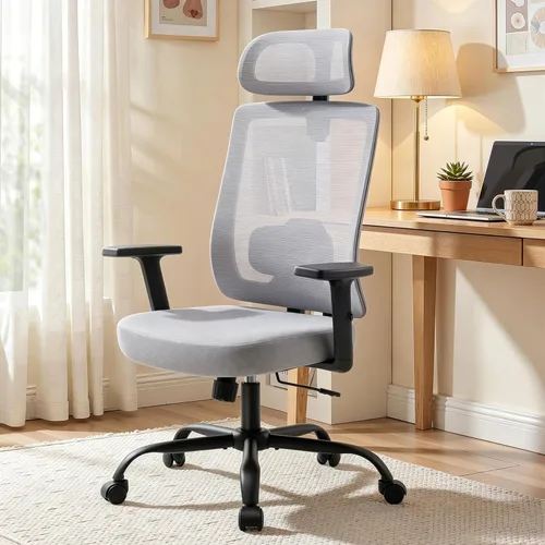 Miniatura 11 de Silla de oficina ergonómica de malla con reposacabezas, cómoda silla de escritorio para sentarse por mucho tiempo, silla de computadora transpirable
