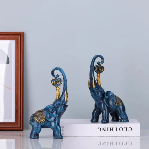 Miniatura 3 de DOVDOV Juego de 2 piezas de estatua de elefante azul, escultura de elefante de amor, elefante azul para decoración del hogar, estantería de oficina