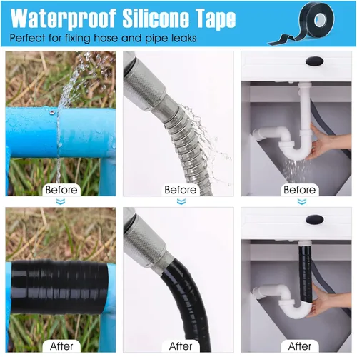 Miniatura 4 de Cinta de silicona Fusion Grip de 1 pulgada x 19.5 pies, cinta de rescate autofusible negra, cinta adhesiva de goma para reparación de tuberías