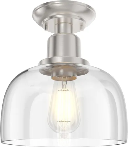 Miniatura 13 de EAPUDUN Lámpara de techo semiempotrada, lámpara moderna de 2 luces con pantalla de vidrio transparente, acabado de níquel cepillado para pasillo