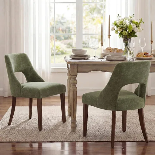 Miniatura 18 de UVV Juego de 2 sillas de comedor de madera, sillas de comedor modernas de mediados de siglo tapizadas en tela para cocina y comedor, silla de cena