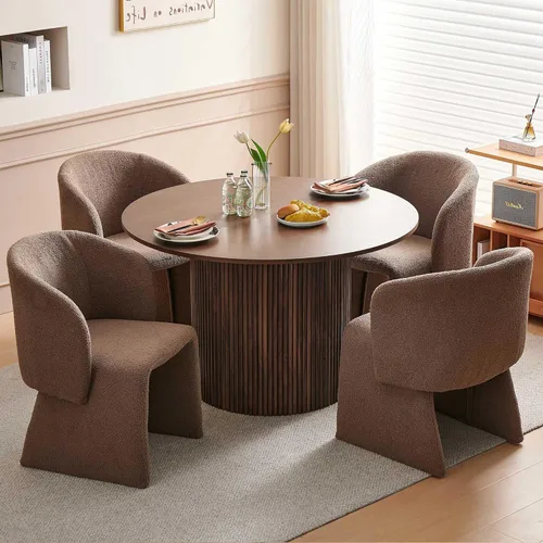 Miniatura 21 de Homedot Juego de mesa de comedor de 3 piezas para 2, mesa de cocina redonda de 47" y sillas de comedor tipo barril tapizadas en marrón, juego