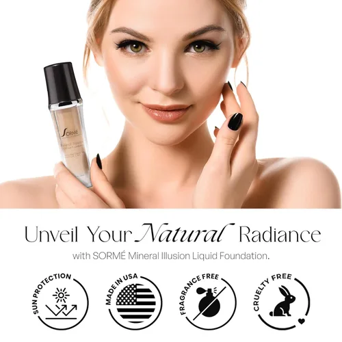 Miniatura 3 de SORMÉ Mineral Illusion Base líquida sin fragancia y aceite con protector solar no químico, fórmula mineral, hidratante con manteca de karité, Beige