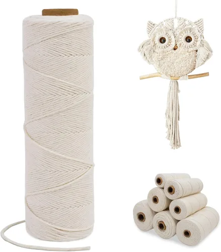Miniatura 19 de Cuerda de macramé de una sola hebra de 0.197 in x 110 yardas, cuerda de macramé de algodón natural de 0.197 in, cuerda de algodón grueso para colgar