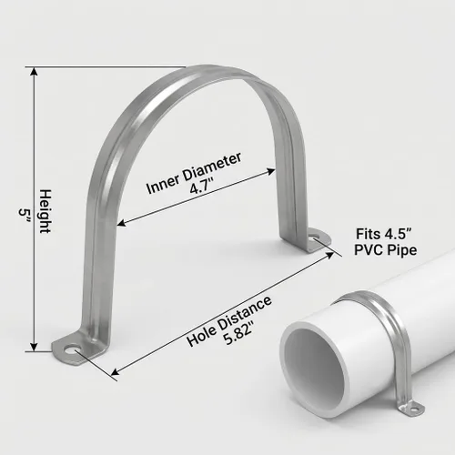 Miniatura 2 de QWORK Abrazadera de correa de tubo rígido de 4 pulgadas, paquete de 10 clips de tubo de soporte Strap-U, correa de acero inoxidable resistente