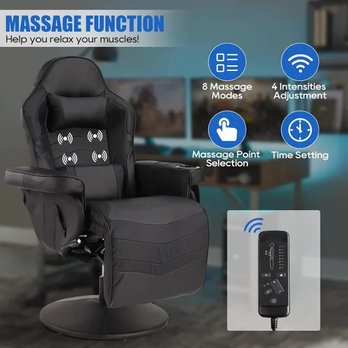 Miniatura 3 de Sillas de Juego para Adultos, Silla de Juego Reclinable con Reposapiés, Silla de Juego de Vídeo de Masaje Reclinable con Altura Ajustable, Silla