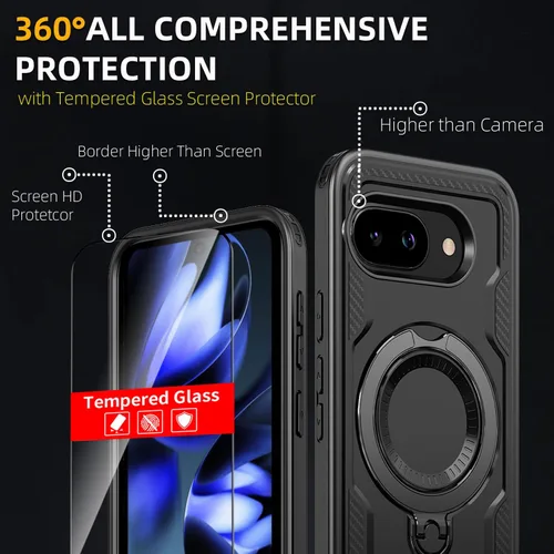 Miniatura 4 de Funda magnética para Google Pixel 9A compatible con cargador inalámbrico MagSafe, para Pixel 9A, funda de teléfono integrada de 360 °, con 2