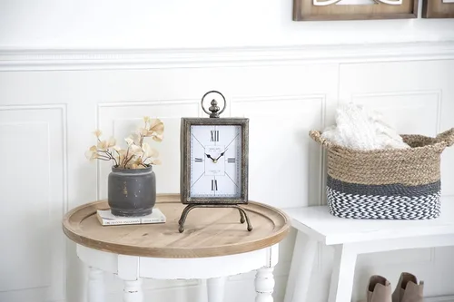 Miniatura 8 de Deco 79 Reloj rectangular de metal con esfera de reloj manchada de té, 10 x 3 x 8 pulgadas, negro