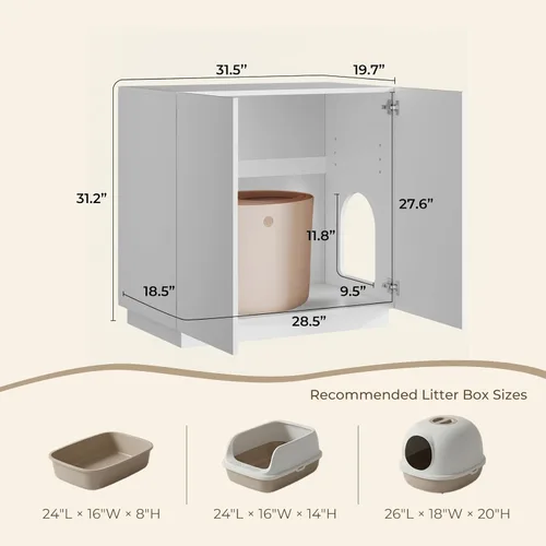 Miniatura 5 de Amunrbrek Caja de Arena Grande/Alta con Compartimento, Mueble Moderno de Madera para Caja de Arena XL con Almacenamiento Oculto como Aparador Blanco