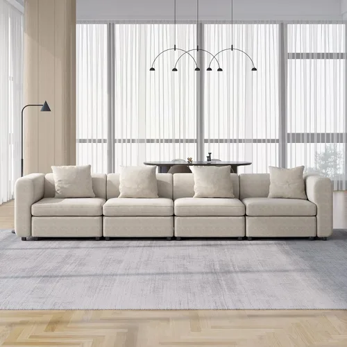 Miniatura 15 de Guyii Sofá Seccional de Terciopelo, Sofá Loveseat Moderno de Gran Tamaño con 2 Almohadas, Sofá Convertible de 81.88 pulgadas de Largo con Cojines
