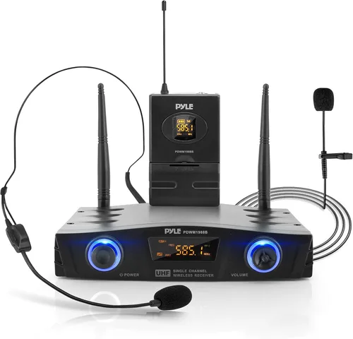 Miniatura 4 de PYLE Sistema de micrófono inalámbrico UHF compacto - Juego de receptor de micrófono digital de escritorio profesional de 1 canal con transmisor