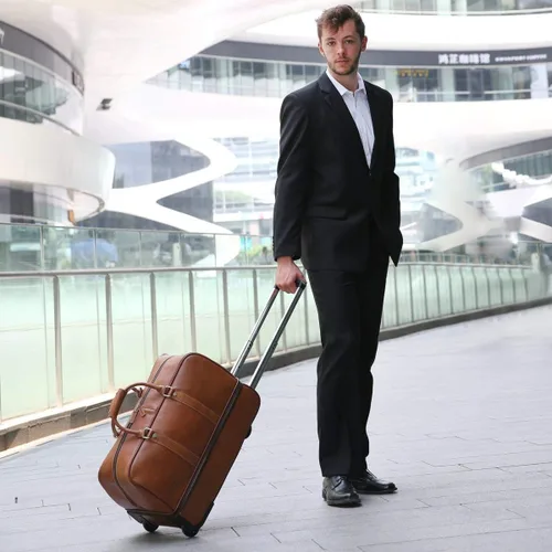 Miniatura 7 de Leathario Maleta de viaje de equipaje de cuero bolsa de viaje de fin de semana bolsa de noche maleta con ruedas, Marrón