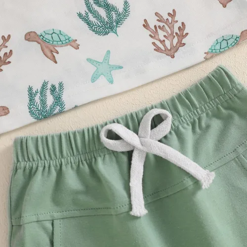 Miniatura 53 de Ropa de bebé niño sin mangas + pantalones cortos con estampado a rayas con bolsillos, 2 piezas de trajes de verano